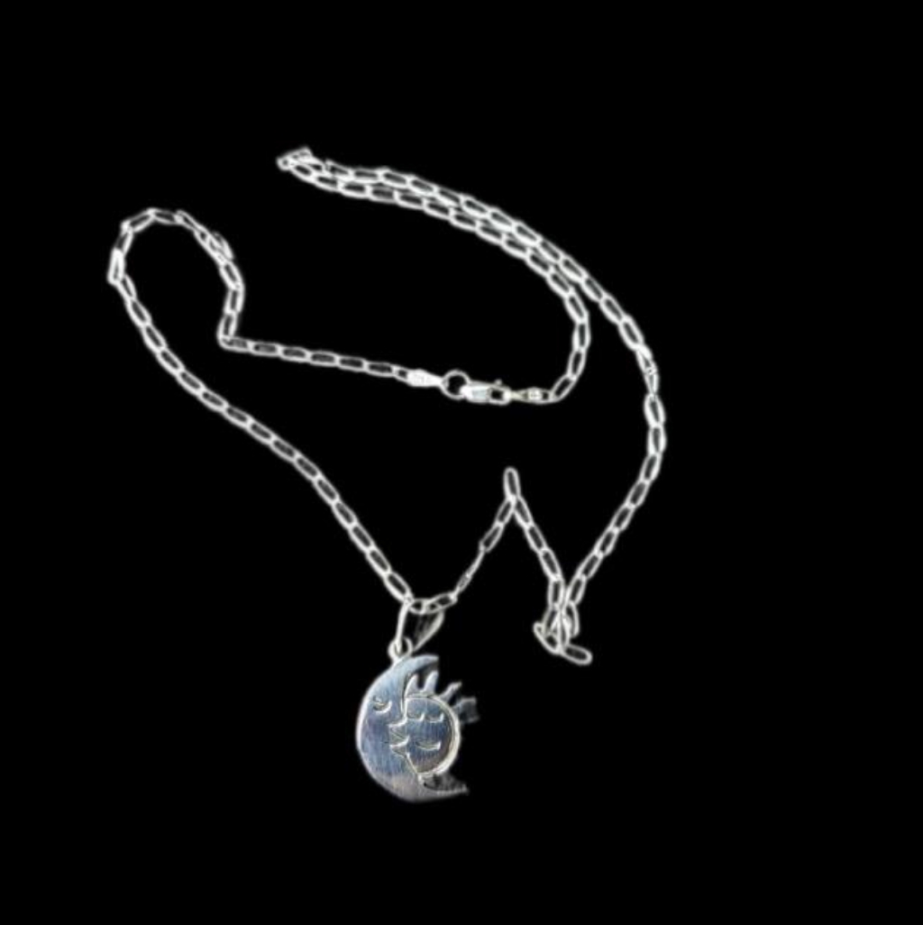 925 Sterling Silver Sun And Moon Pendant And 925 Silver Chain 50$